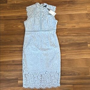 Bardot Blue Sheath Midi Dress Mock Neck Sleeveless